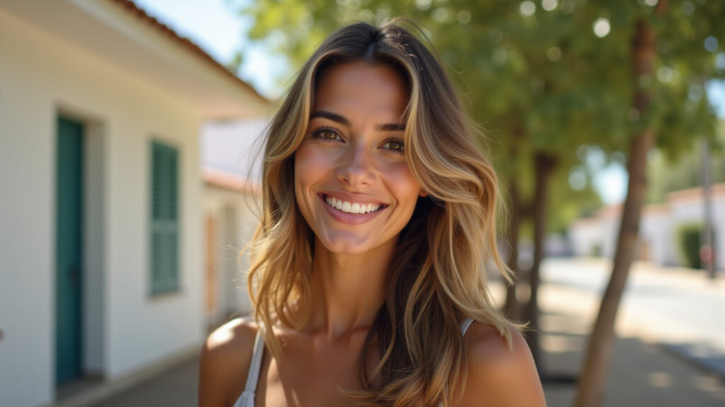 Corte em camadas longas para rosto pera, realçando a beleza natural.