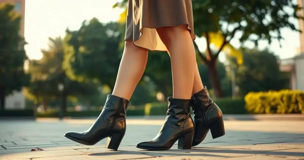 bota de cano curto com vestido