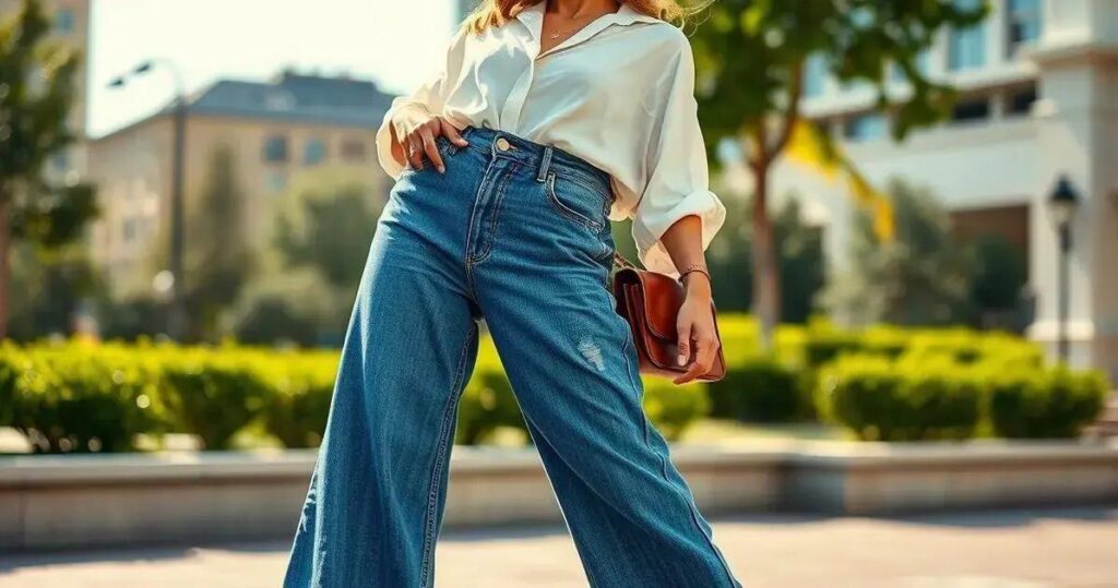 calça jeans wide leg