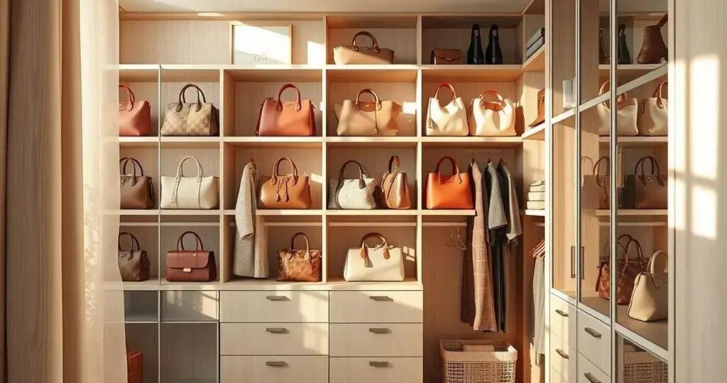 como organizar bolsas no guarda roupa