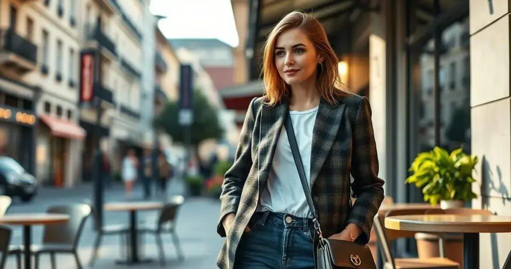 look com blazer xadrez feminino cinza