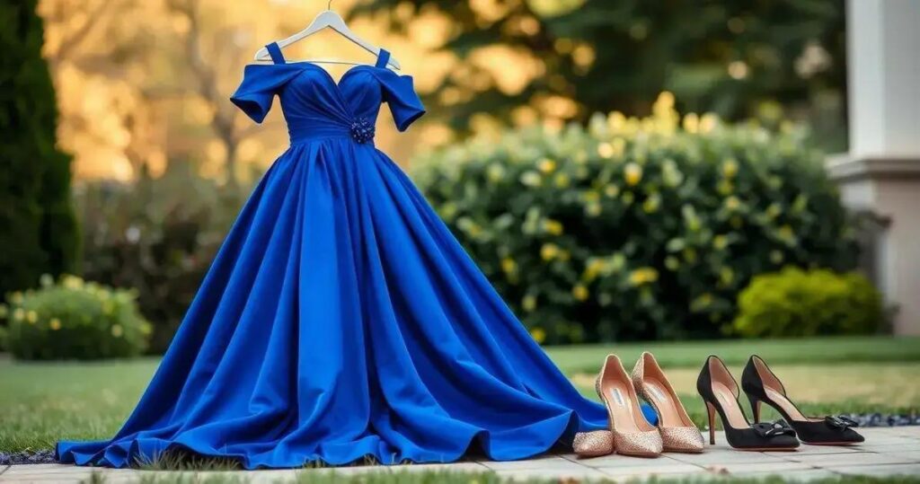 qual cor de sapato combina com vestido azul royal de festa