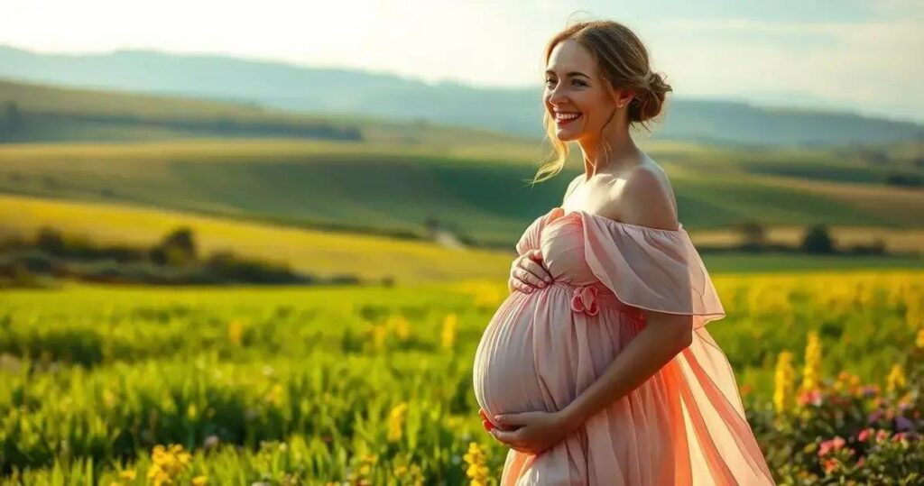 roupa para gestante ensaio fotográfico externo campo