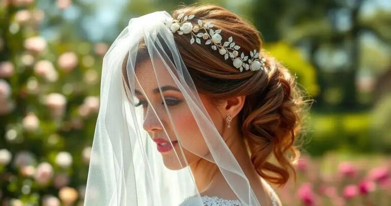 acessórios para cabelo de noiva com véu curto