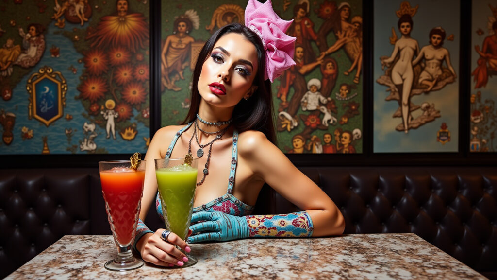 Boca do Luxo, Consolação, unusual decor, extravagant, cocktails, unique, vibrant, 8K, commercial Decoração inusitada do Boca do Luxo, Consolação.