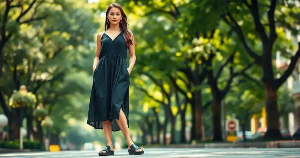 look com papete preta e vestido