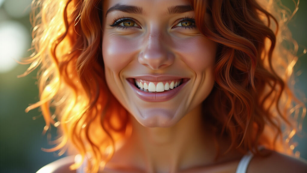 Cabelo cobre acobreado intenso iluminado pelo sol, tendência verão 2026.