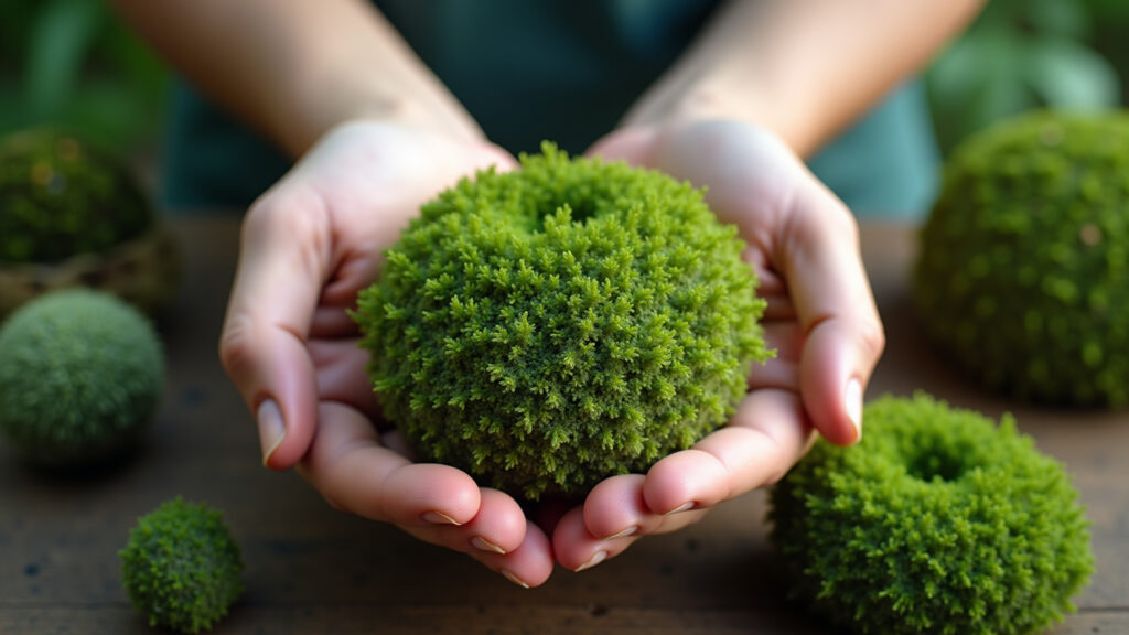 Criando a bola de musgo para o kokedama de orquídea.