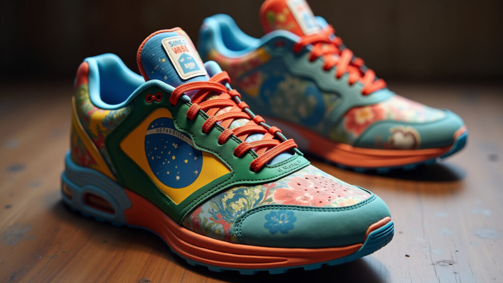 Tênis customizado com cores vibrantes.