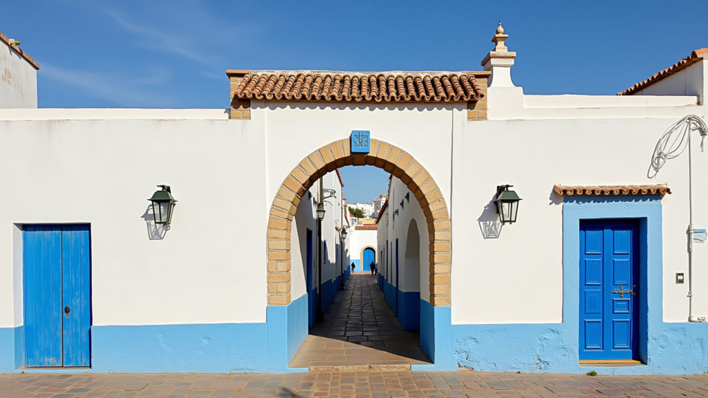 Essaouira medina, white and blue, professional photography, 8K quality, sharp focus, natural Medina de Essaouira, Marrocos.