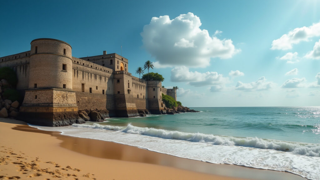 Forte Copacabana beach, historical site, professional photography, 8K, hyper-realistic, natural Forte de Copacabana: história e segurança para mulheres.