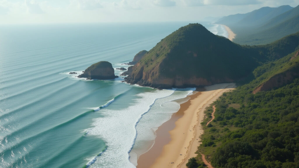 Grumari beach, untouched nature, professional photography, 8K, hyper-realistic, natural lighting, Grumari: natureza intocada e segurança reforçada para mulheres.