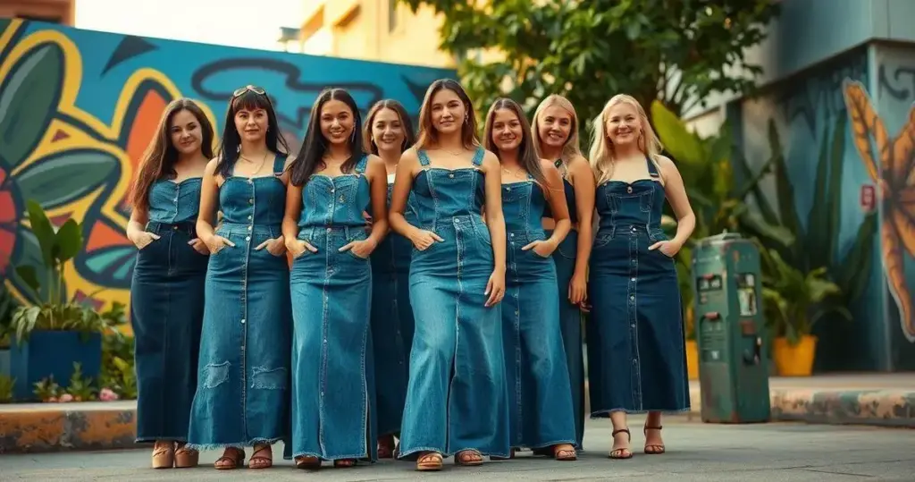 looks com saia jeans longa