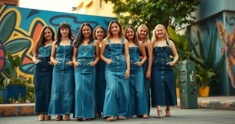 looks com saia jeans longa