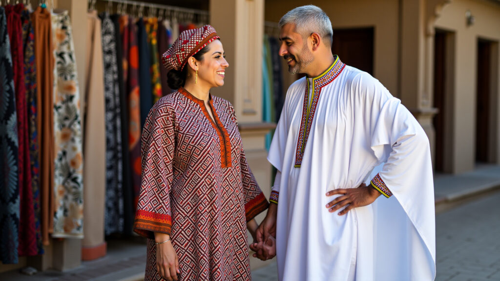 Moroccan djellaba, traditional clothing, professional photography, 8K quality, sharp focus, natural Mulher marroquina vestindo djellaba colorida.