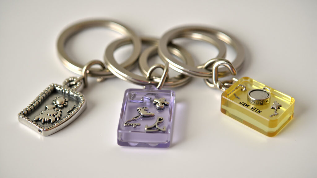Personalized keychains with baby's initial, beads, charms, resin, natural light, 8K quality, Chaveiros personalizados com a inicial do bebê para lembrancinha de maternidade.