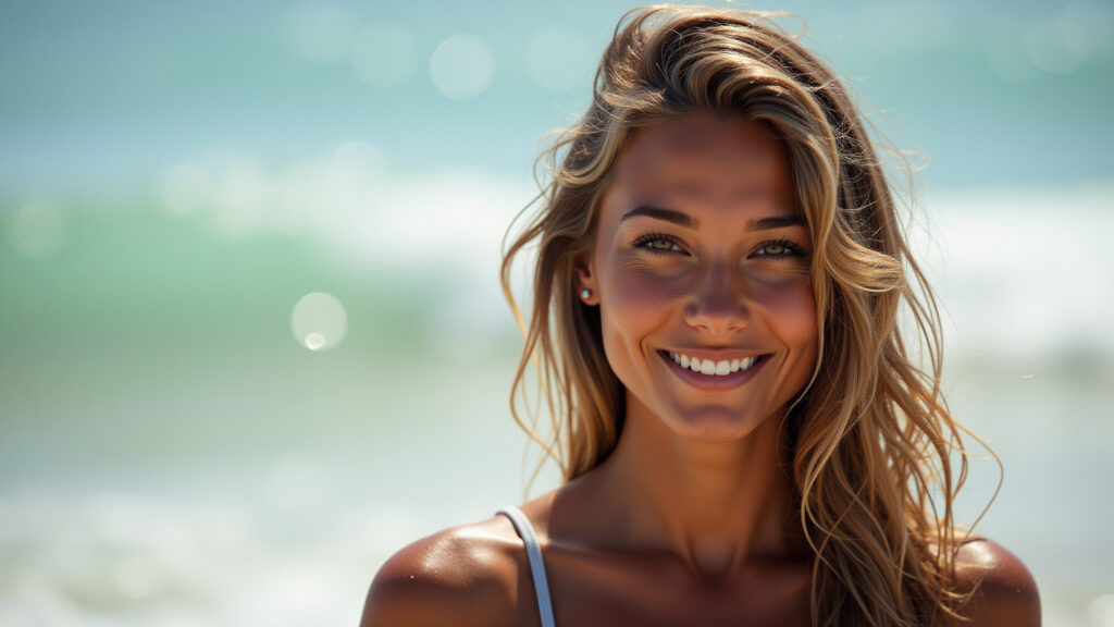 Prainha, surfer woman, natural beauty, professional photography, 8K, hyper-realistic, natural Prainha: beleza selvagem e segura para mulheres surfistas.