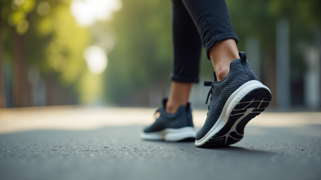 Tênis de corrida no look de trabalho.