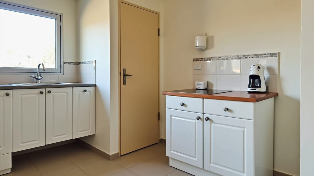 Small kitchen island with sink, practical design, Brazilian apartment, organized space, soap Cozinha pequena com ilha e pia, praticidade ao alcance das mãos.