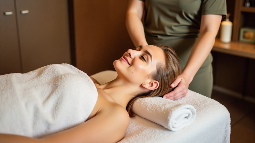 Spa in Belo Horizonte. Woman receiving massage, relaxing, professional photography, 8K quality, Mulher recebendo massagem em spa de BH.