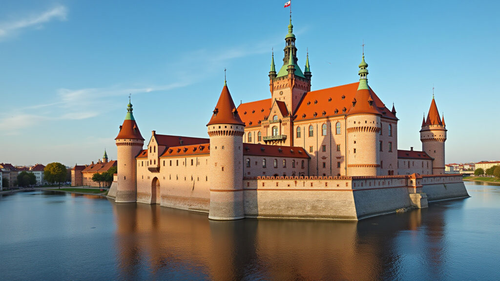 Wawel Castle in Krakow, royal architecture, Vistula River, professional photography, 8K quality, Castelo de Wawel em Cracóvia, com sua arquitetura real imponente.