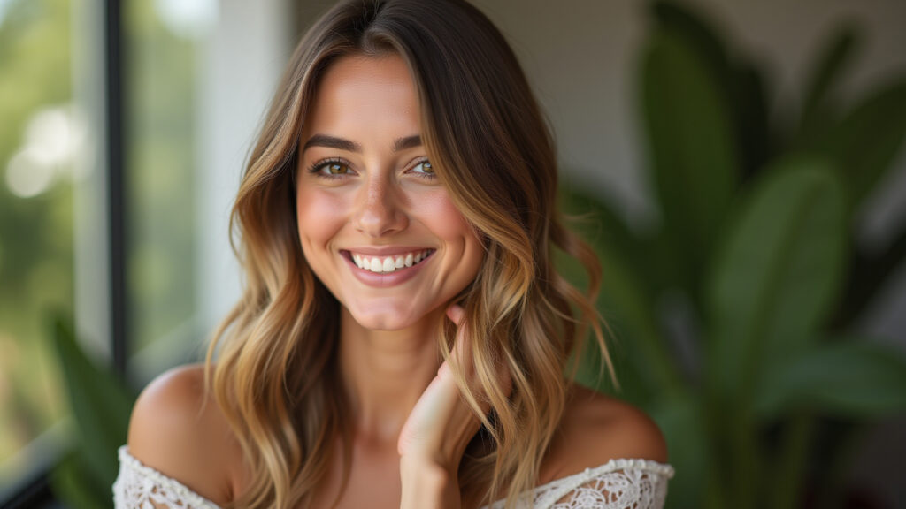 Corte de cabelo em camadas disfarçando pontas duplas.