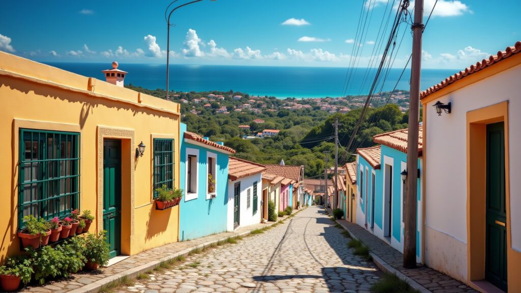 Costa da Lagoa trail, colorful houses, Açorian culture, 8k, professional photography, Casas coloridas no vilarejo açoriano da Costa da Lagoa.