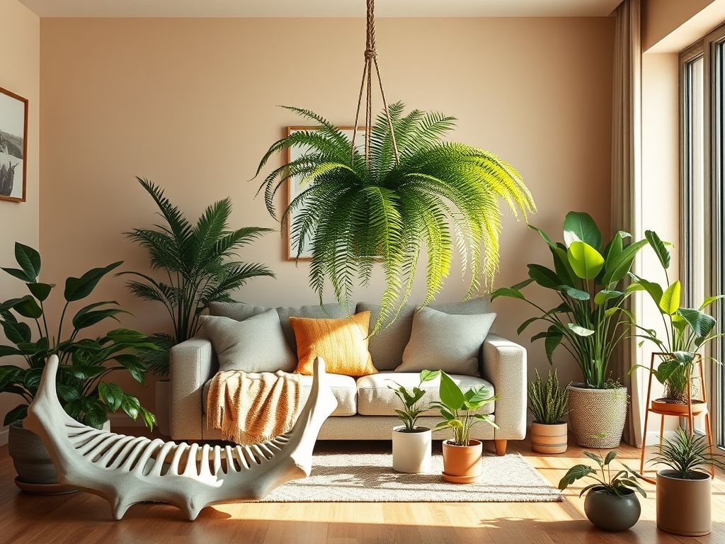 Plantas na decoração em tons terrosos: como usar samambaias, costelas-de-adão e suculentas para trazer a natureza para dentro de casa.