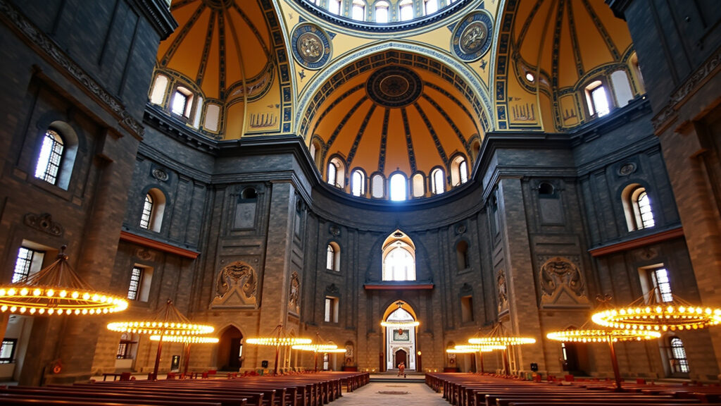 Hagia Sophia interior, Istanbul, professional photography, 8K quality, sharp focus, natural Interior da Hagia Sophia em Istambul, arquitetura deslumbrante.