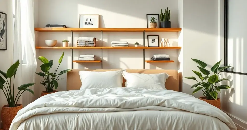 Fotografia de um quarto de casal brasileiro com a cama arrumada