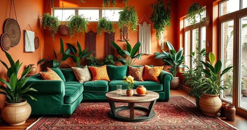Sala de estar com estilo boho