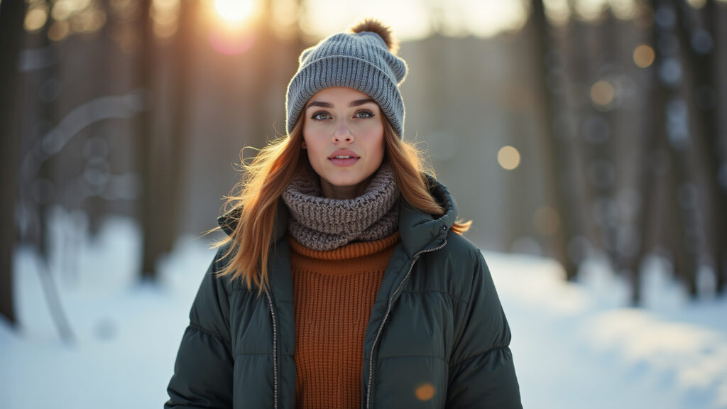 Woman in winter fashion, Campos do Jordão, professional photography, 8K quality, stylish outfit, Mulher estilosa vestida para o inverno em Campos do Jordão.