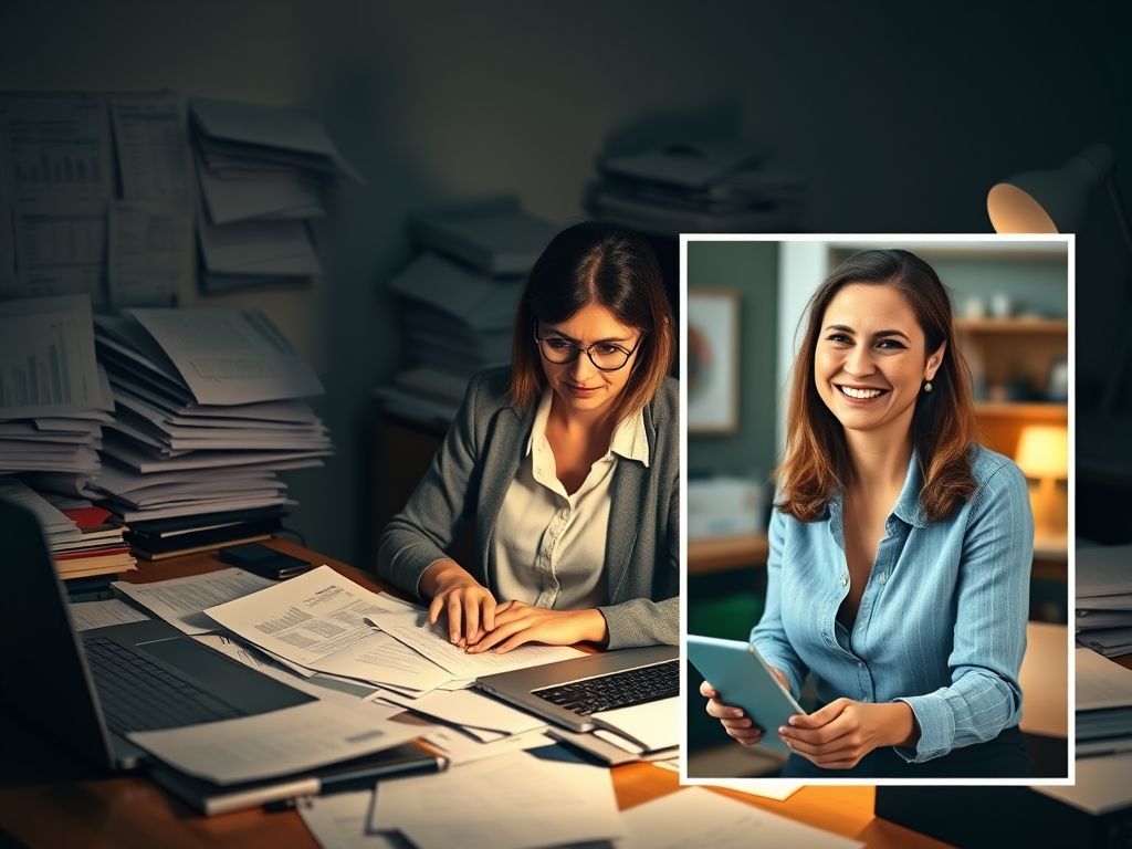 Mulher passando da ansiedade para o controle financeiro com planejamento.