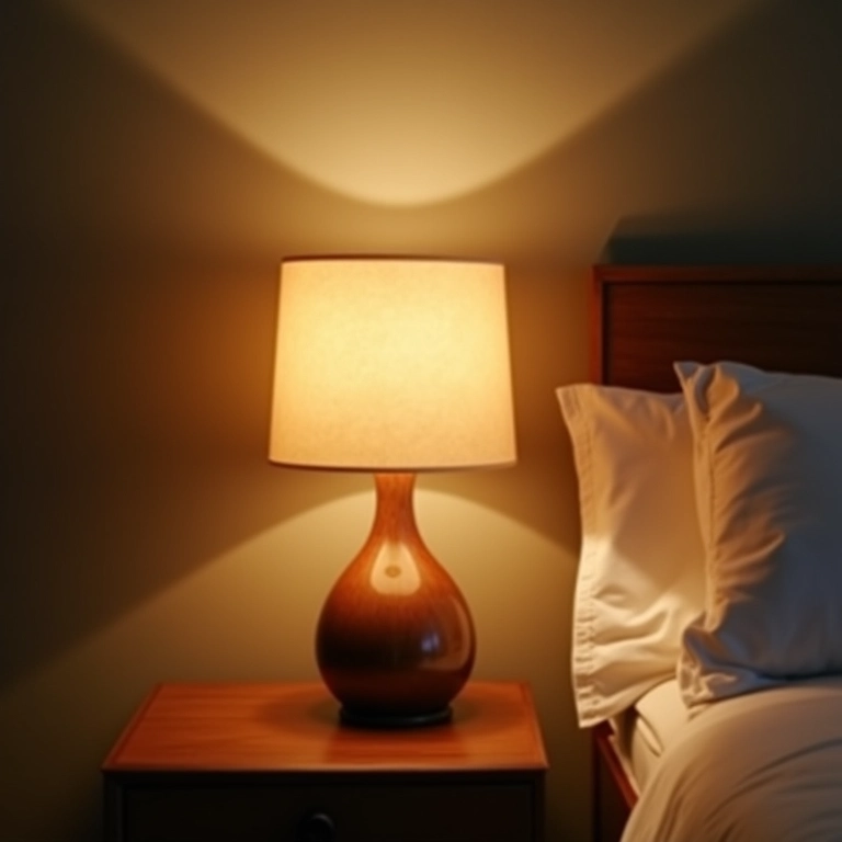 Abajur com cúpula revestida de tecido em um quarto aconchegante.