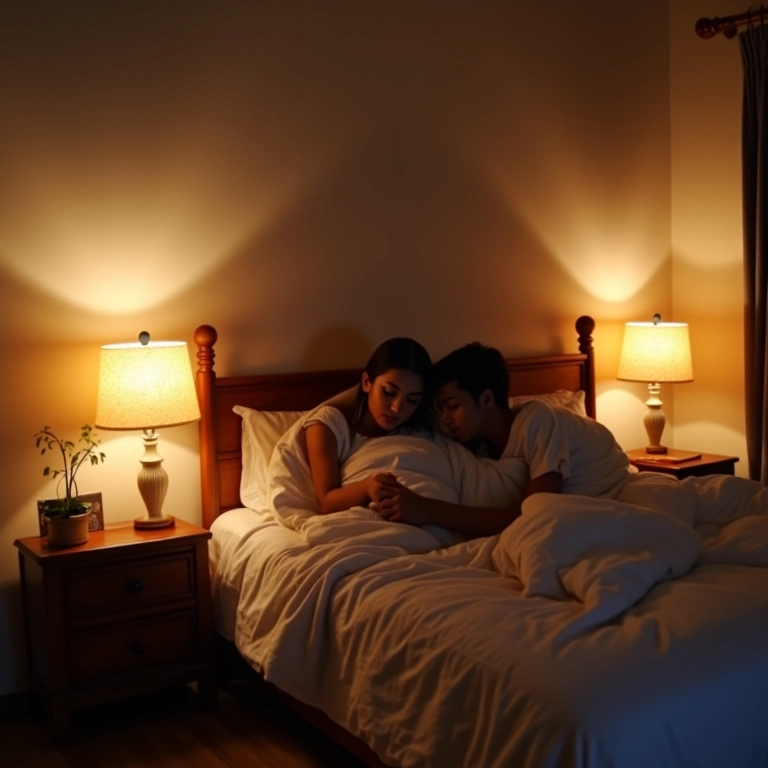 Abajures criam uma luz suave e aconchegante em um quarto de casal.