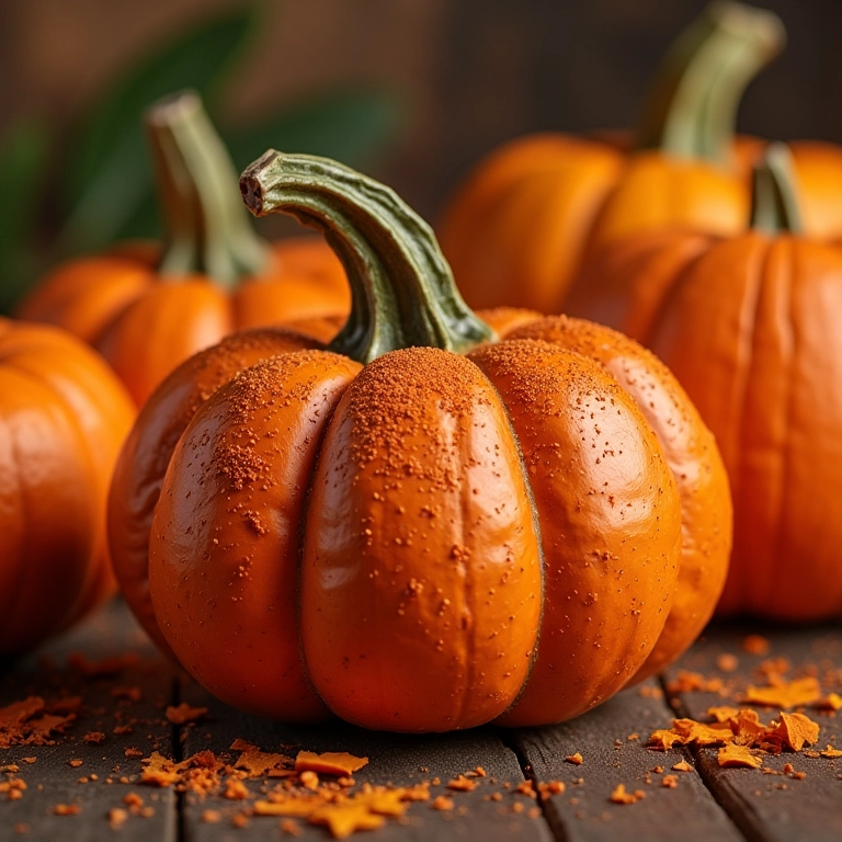 Abóboras decoradas com tinta e glitter para o Halloween.