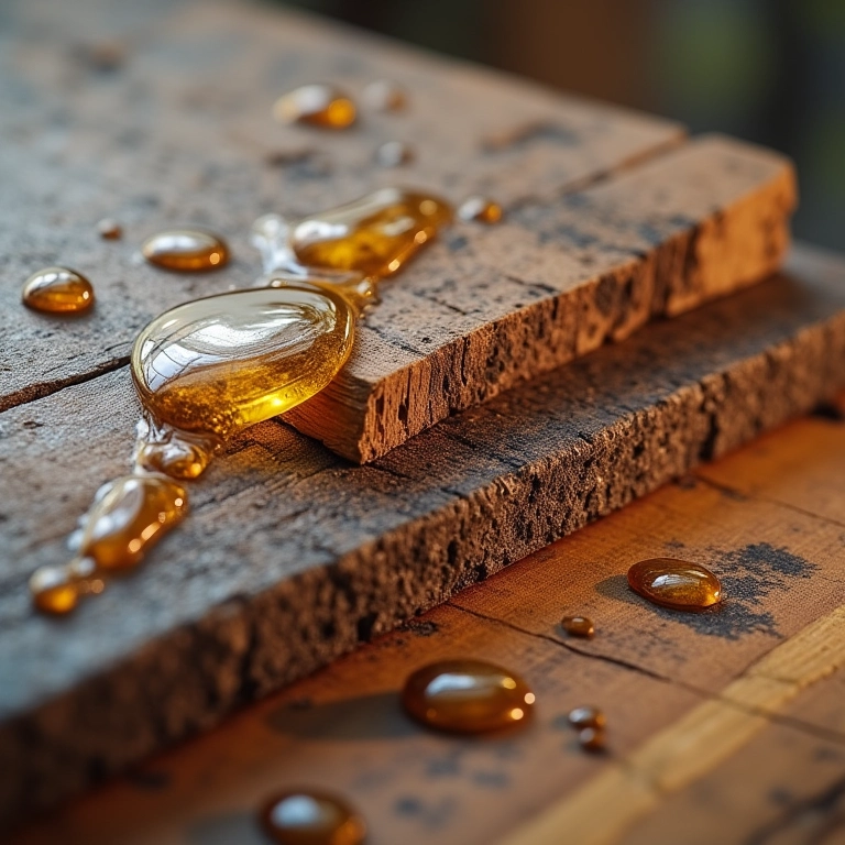 Adesão da resina epóxi em diferentes materiais: madeira, metal e vidro.