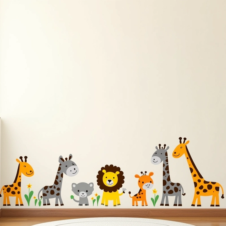 Adesivos de parede práticos e versáteis em quarto de bebê safári.