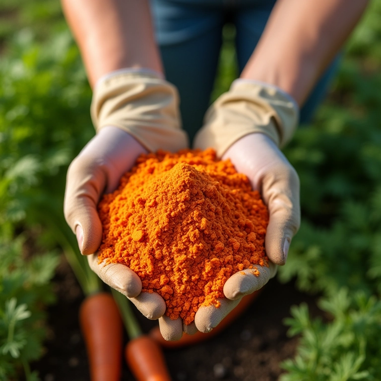 Adubando as cenouras com fertilizante orgânico para um bom desenvolvimento.