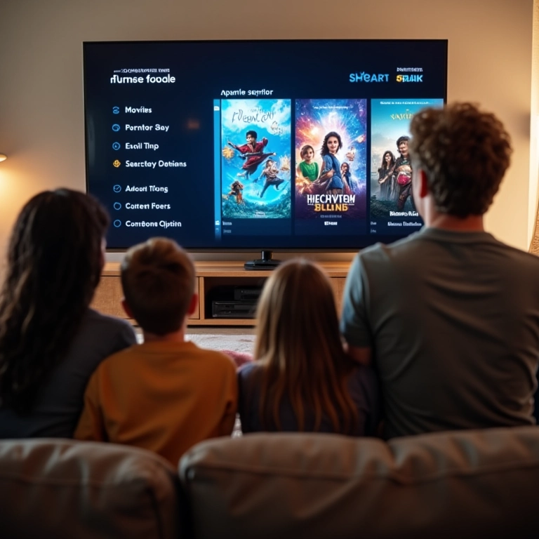 Adultos escolhendo filmes com opções de controle parental.