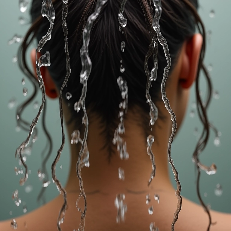Água morna caindo sobre o cabelo ondulado 2A.