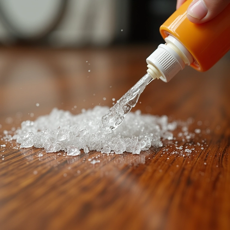 Água oxigenada sendo usada para remover manchas difíceis do piso laminado.