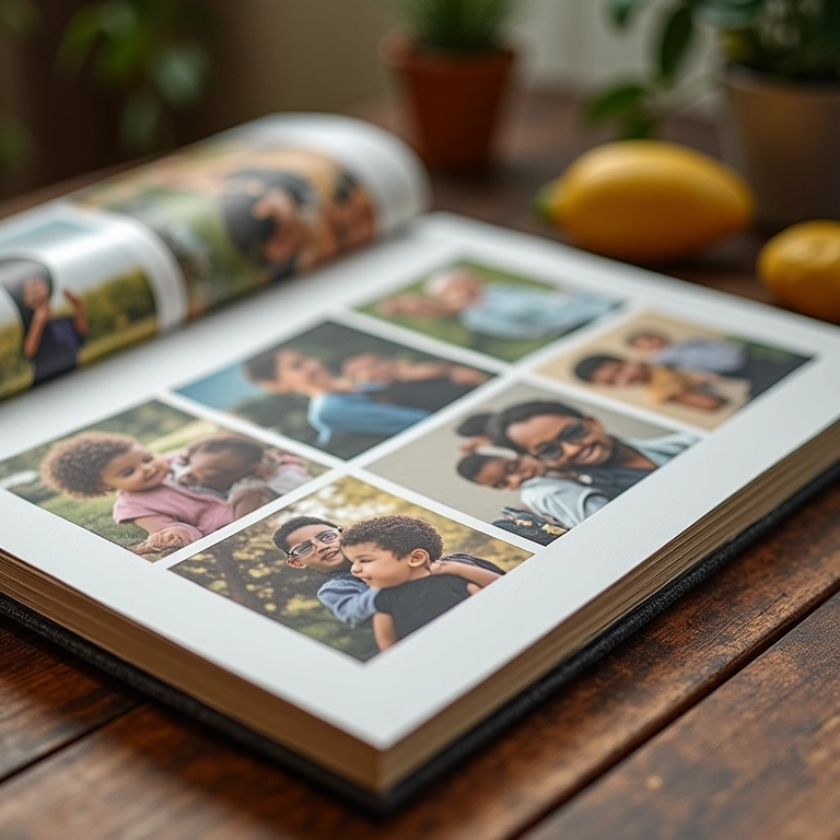 Álbum de fotos scrapbook artesanal, jornada de recordações para o Dia dos Pais.