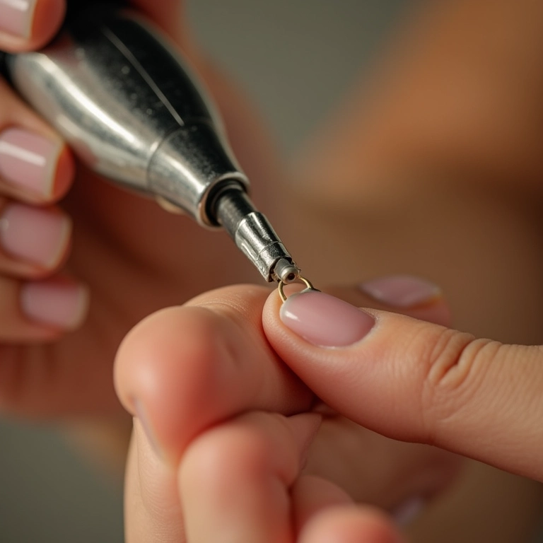 Alicate de cutícula sendo usado delicadamente em uma mão.