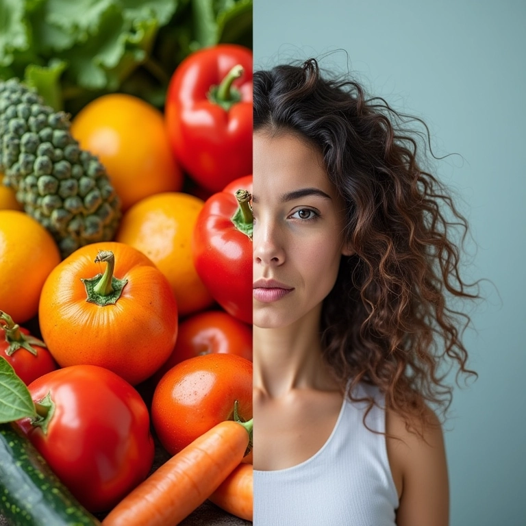 Alimentação saudável versus mulher estressada.