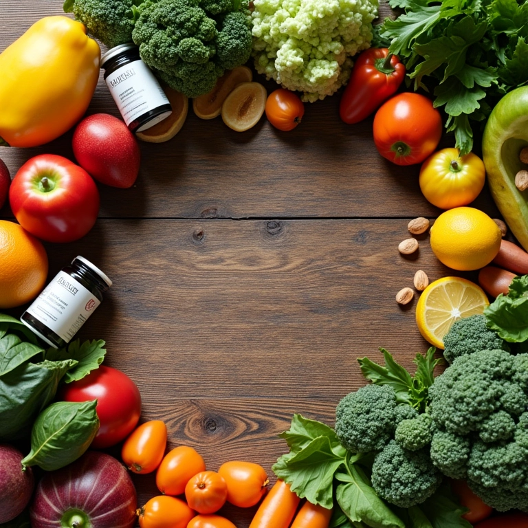 Alimentos nutritivos e suplementos para a saúde capilar.