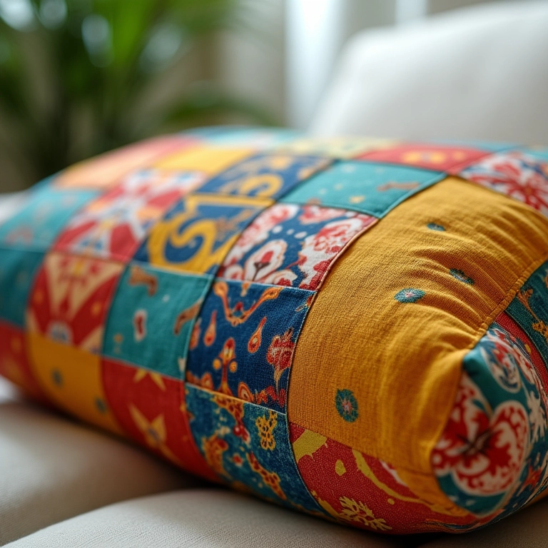 Almofada sensorial com diferentes texturas e padrões brasileiros.