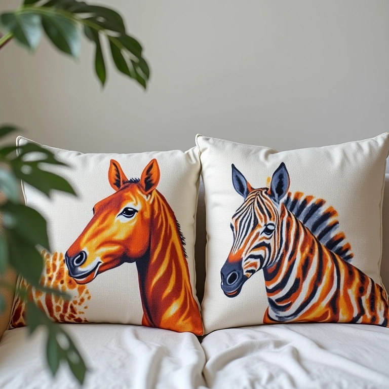 Almofadas personalizadas com estampas de animais.