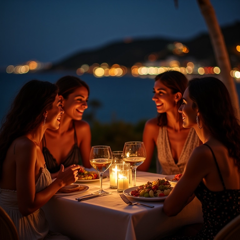 Amigas em Búzios celebrando o Réveillon em restaurante