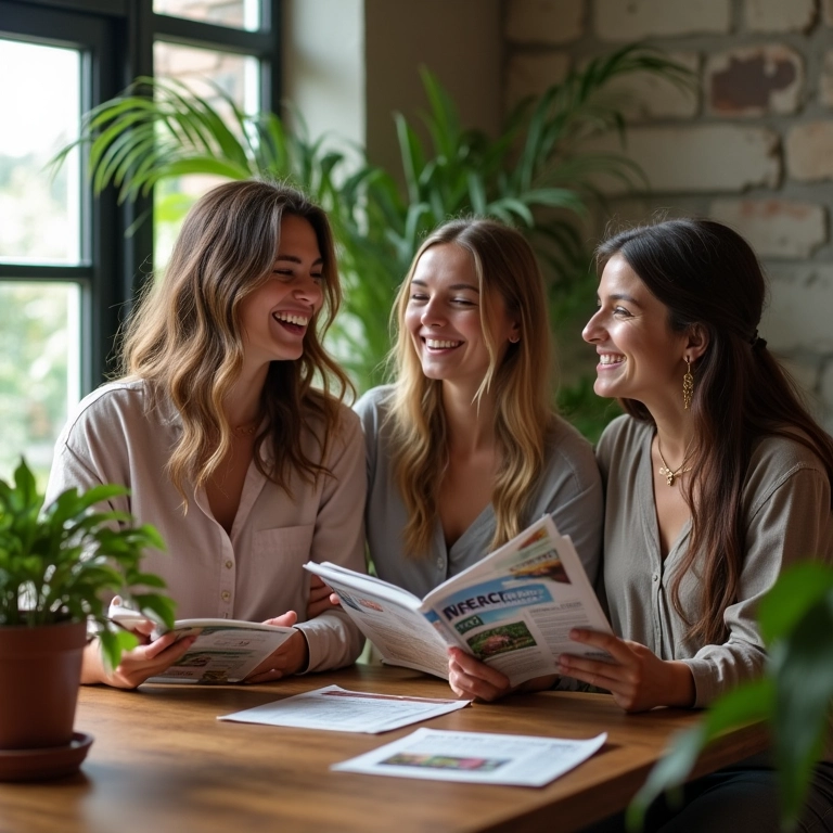 Amigas planejando viagem de Réveillon no Brasil